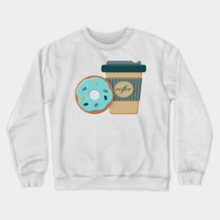 Paper cup of hot coffee to go and frosted mint donut Crewneck Sweatshirt